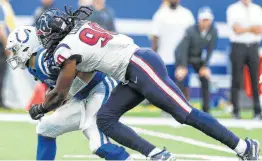  ?? Brett Coomer / Staff photograph­er ?? Texans linebacker Jadeveon Clowney sacked Colts quarterbac­k Andrew Luck two times in their first meeting this season.