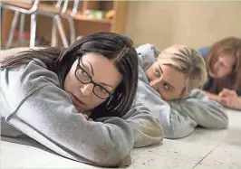  ?? NETFLIX ?? Alex (Laura Prepon) and Piper (Taylor Schilling) take cover in Season 5 of Netflix’s “Orange Is the New Black.” The new season is scheduled to air on June 9.