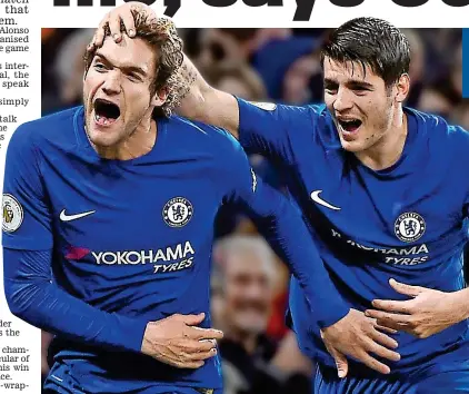  ?? EPA ?? Made in Spain: Alonso celebrates his goal with fellow Chelsea scorer Morata (right)