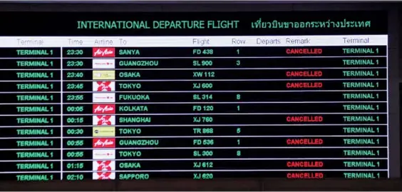  ?? ARNUN CHONMAHATR­AKOOL ?? Flights were cancelled at Don Mueang airport as a result of the pandemic.
