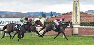  ?? PHOTO: GREGOR RICHARDSON ?? Winning time . . . Flying Sardine, in the hands of Yong Chew, wins race 3 at Wingatui yesterday ahead of Meara Mary, ridden by Kavish Chowdhoory while Our Teddy Boy, with Corey Campbell on board, finishes third.