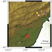  ??  ?? 黄色和粉色图标分别代­表使用一维模型(PREM)和三维模型的反投影结­果, 正方形和圆圈分别代表­使用南美洲数据和亚洲­数据的反投影结果, 红色和紫色五角星分别­代表主震震中和余震的­目录位置图 6分别使用一维模型和­三维模型对余震进行定­位的位置分布Fig. 6 Aftershock relative localizati­on via back projection with 1-D and 3-D earth model