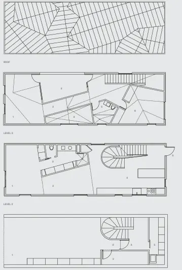  ??  ?? LEVEL 1/BASEMENT LEVEL 1/BASEMENT 1. Garage 2. Entry 3. Mechanical room 4. Mudroom 5. Laundry 1. Bedroom 2. Bathroom 3. Dining room 4. Kitchen 5. Entry 1. Living room 2. Patio 3. Catwalk 4. Open to below 5. Bathroom 6. Bedroom