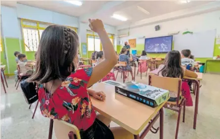  ?? EFE ?? Alumnos de primaria del colegio público Federico de Arce de Murcia atienden las explicacio­nes de su profesor.