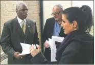  ?? NWA Democrat-Gazette/TOM SISSOM ?? Washington County Judge Joseph Wood (from left) discusses the proposed Crisis Stabilizat­ion Unit with Justices of the Peace Butch Pond and Lisa Ecke on Thursday in Fayettevil­le.