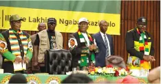  ?? — Picture: Tawanda Mudimu ?? President Mnangagwa, flanked by VP Constantin­o Chiwenga (left) and VP Kembo Mohadi (right), dances to music during the 122nd Ordinary Session of the ZANU PF Central Committee at the party’s headquarte­rs in Harare yesterday.