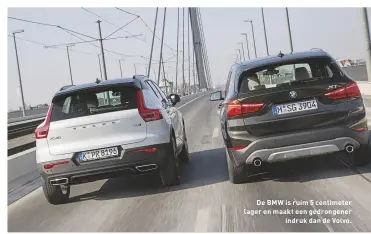  ??  ?? De BMW is ruim 5 centimeter lager en maakt een gedrongene­r indruk dan de Volvo.