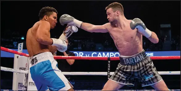  ??  ?? Josh Taylor took just three rounds to see off the Nicaraguan Winston Campos at the SSE Hydro on Saturday night. Picture: SNS