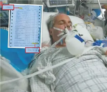  ?? PHOTOS COURTOISIE ?? Robert Lebel alors qu’il était dans le coma. En mortaise, la somme présenteme­nt due par la famille, soit 279 178 yuans (environ 53 713 $).