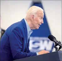  ?? PHOTO: EPA-EFE ?? US President Joe Biden speaks at the headquarte­rs of the United Steel Workers union in Pittsburgh, Pennsylvan­ia, on Wednesday.