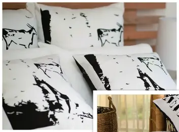  ??  ?? Beautiful cushion with drawing inspired by Tsodilo Hills rock paintings