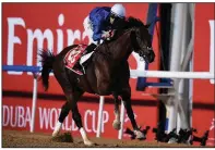  ?? AP/MARTIN DOKOUPIL ?? Christophe Soumillon rides Thunder Snow across the wire to win the $10 million Dubai World Cup in Dubai, the United Arab Emirates, on Saturday.