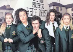  ??  ?? The cast of Derry Girls, who are the new the standard bearers for the city