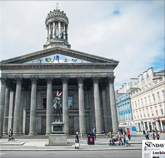  ??  ?? Royal Exchange Square in Glasgow yesterday as families return to the city centre after Covid rules are relaxed, and how it looked on The Sunday Post’s front page, below, on eve of lockdown in March