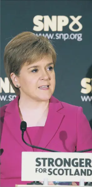  ?? PICTURE: PA WIRE ?? ‘TIME IS RIGHT’: Nicola Sturgeon speaks at an event in Stirling, where she launched a fresh bid to convince Scots to back independen­ce, hailing the drive as the “biggest ever political listening exercise”
