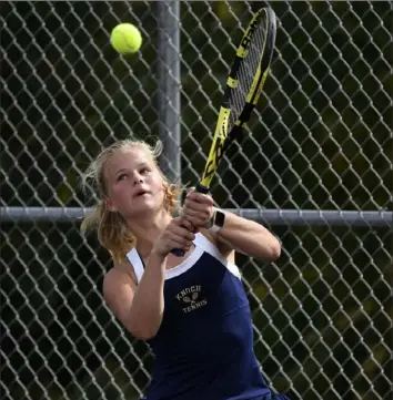  ?? Barry Reeger/ For the Post-Gazette ?? Knoch's Emily Greb has decided to forgo the title defense of her WPIAL doubles championsh­ip and will compete in the singles tournament instead.