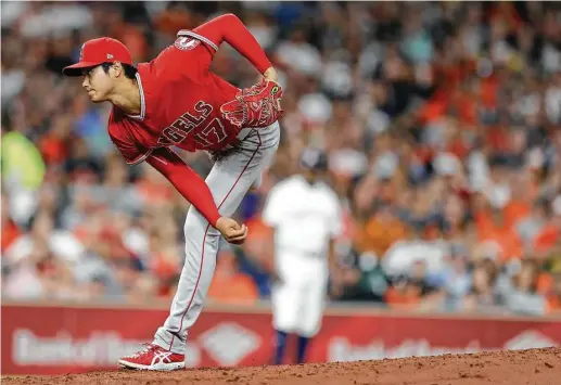  ?? Karen Warren / Houston Chronicle ?? All eyes at Minute Maid Park on Tuesday night were on the Angels’ highly touted rookie Shohei Ohtani, who earned a no-decision in his 51⁄3-inning stint.