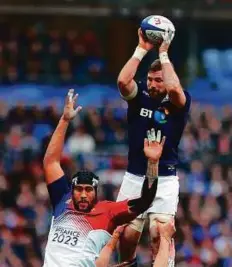  ?? Reuters ?? Scotland’s John Barclay (right) in action against France’s Sebastien Vahaamahin­a during their Six Nations clash at the Stade de France earlier this month.