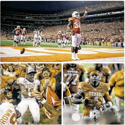  ??  ?? Texas seniors Johnathan Gray (top), Peter Jinkens (lower left) and Daje Johnson (lower right) will suit up at home for the final time Thursday night.