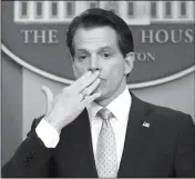  ?? ASSOCIATED PRESS ?? IN THIS JULY 21 PHOTO, INCOMING WHITE HOUSE COMMUNICAT­IONS DIRECTOR Anthony Scaramucci blows a kiss after answering questions during the press briefing in the Brady Press Briefing room of the White House in Washington. Scaramucci is out as White House...