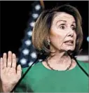  ?? WIN MCNAMEE/GETTY ?? Nancy Pelosi, D-Calif., charges that Meals on Wheels money would go to the military.