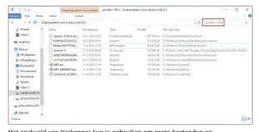  ??  ?? Het zoekveld van Verkenner kun je gebruiken om grote bestanden op te sporen die zich ergens op je schijf verbergen.