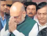  ?? PTI ?? ▪ BJP chief Amit Shah with Assam CM Sarbananda Sonowal, during a visit to Kamakhya Temple in Guwahati on Wednesday.
