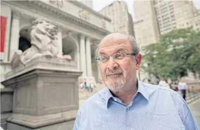  ??  ?? Salman Rushdie, outside the main branch of the New York Public Library on Aug 31.