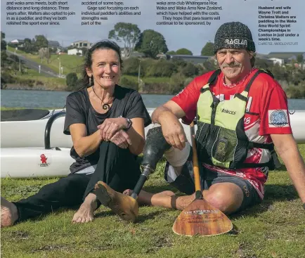  ?? CHRISTEL YARDLEY/STUFF ?? Husband and wife Wayne Trott and Christine Walters are paddling in the Waka Ama World Sprint Championsh­ips in London in just under a week’s time.