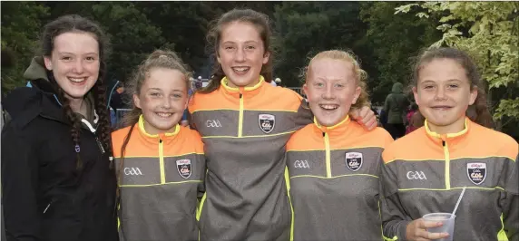  ??  ?? Katelyn O’Grady, Savannah Blake, Orla Butler, Kate Mythen and Ellieanna O’Grady enjoying their day out at the Foulksmill­s Duck Race.