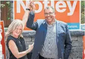  ?? PRESS ?? Alberta NDP Leader Rachel Notley is endorsed by former Calgary mayor Naheed Nenshi, Friday.