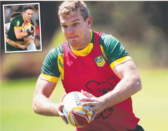  ?? BACKING HIM: Kangaroos rookie Tom Trbojevic ( main picture) is being mentored by veteran Storm fullback Billy Slater ( inset). ??