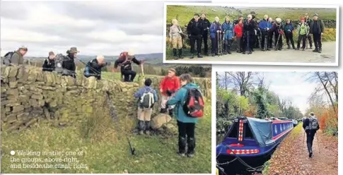  ??  ?? Walking in stile; one of the groups, above right, and beside the canal, right