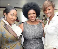  ??  ?? From left: Norma Williams, cabin crew instructor at Caribbean Airlines, Marcia Richards; and Michelle Gordon of B3 Parenting at the Sagicor Sigma Corporate Run 2019 official launch at The Jamaica Pegasus hotel on Wednesday, January 9.