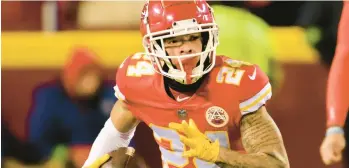  ?? REED HOFFMANN/AP ?? Chiefs wide receiver Skyy Moore runs during the AFC championsh­ip game Sunday.