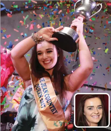  ??  ?? Alison Sinnott celebrates after being crowned Blue Jean Country Queen. INSET: Alison’s sister Julie represents Wexford at this year’s Rose of Tralee.