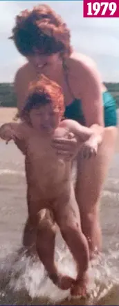  ??  ?? I LOVE this image of Mum and me. I’m just about to turn two and it’s my first trip to the beach. I don’t know whether to scream with terror or delight at the freezing, splashing waves. The wind-swept hair shows how strong the breeze was — but all weather is beach weather for our family. 1979