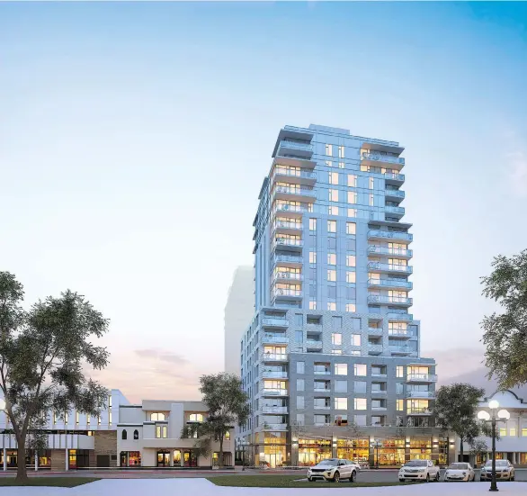  ??  ?? An artist’s rendering of The Yates on Yates, a project from Chard Developmen­t that will feature 116 residentia­l units in a 20-storey tower.