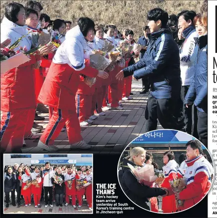  ??  ?? THE ICE THAWS
Kim’s hockey team arrive yesterday at South Korea’s training centre in Jincheon-gun AMBITIOUS