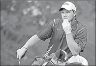  ?? Arkansas Democrat-Gazette/BENJAMIN KRAIN ?? Grant Shelman of Hazen watches with concern Tuesday as his drive on the 17th hole goes out of bounds during the Class 2A boys state golf tournament at Conway Country Club. Shelman fired a 4-over 74 and won the tournament by seven strokes.