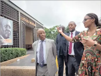  ?? PICTURE: RAJESH JANTILAL ?? Former Botswana president Festus Mogae is led by curator Loyiso Gumede, right, and Chief Albert Luthuli’s grandson Mthunzi Luthuli, centre, during his visit to the Luthuli Museum on Friday.
Mogae laid a wreath at the grave of the Struggle icon and...