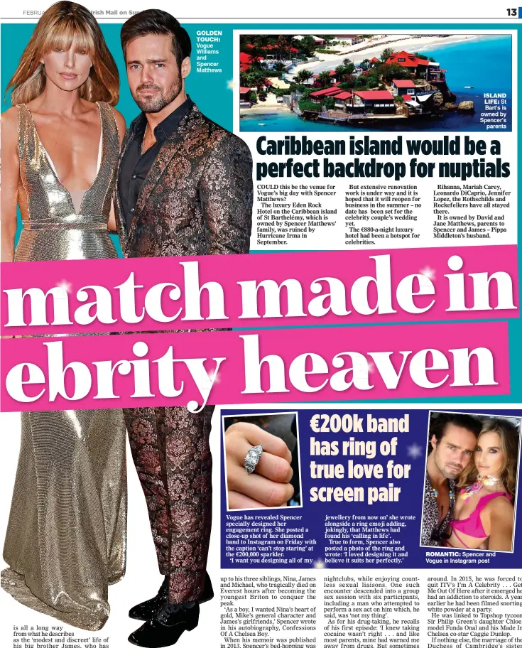  ??  ?? Vogue Williams and Spencer Matthews golden touch: