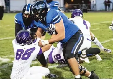  ?? PROVIDED ?? Maine East offensive tackle Yaser Alawadi (front, right) is a three-star prospect, despite his late arrival to football.