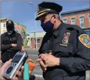  ?? TANIA BARRICKLO — DAILY FREEMAN ?? Kingston, N.Y., Police Chief Egidio Tinti speaks to reporters on Tuesday outside the Ulster County Restorativ­e Justice and Community Empowermen­t Center on Broadway in Midtown.