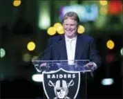  ?? JOHN LOCHER — THE ASSOCIATED PRESS ?? Oakland Raiders owner Mark Davis speaks during a ceremonial groundbrea­king for the NFL football team’s stadium Monday in Las Vegas.