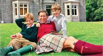  ?? ?? Three princely grins: Charles, in a kilt, with a young Harry and William in Balmoral
