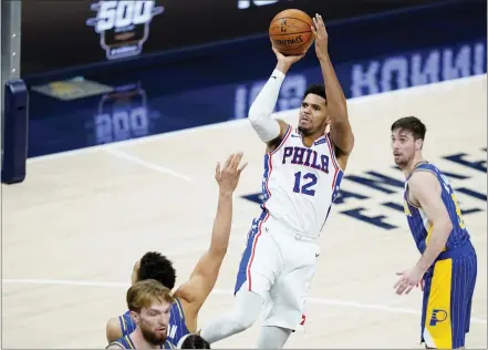  ?? DARRON CUMMINGS — THE ASSOCIATED PRESS ?? The Sixers’ Tobias Harris puts up a shot in the second half of Sunday’s game against the Pacers in Indianapol­is.