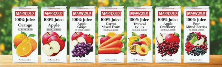  ??  ?? Marigold 100% Juice is a convenient way of getting your daily requiremen­t of vitamin C and antioxidan­ts.