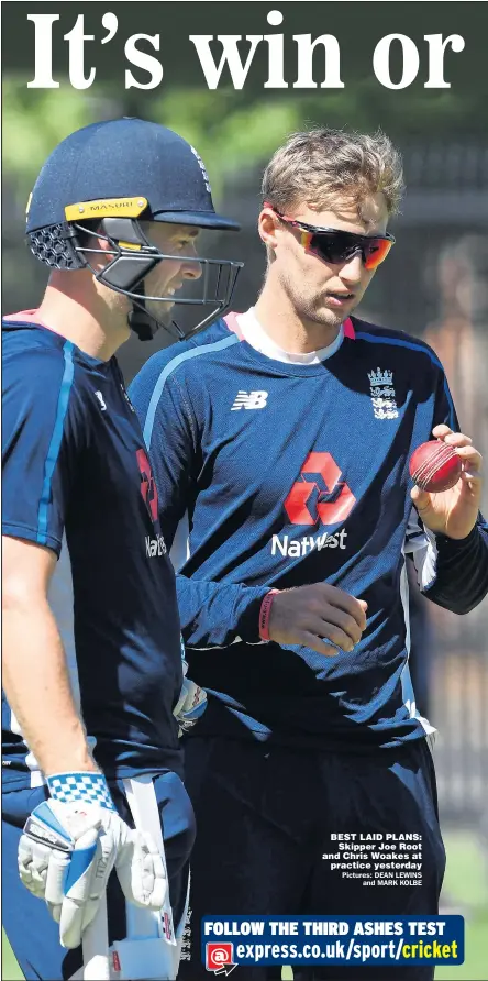  ??  ?? BEST LAID PLANS: Skipper Joe Root and Chris Woakes at practice yesterday