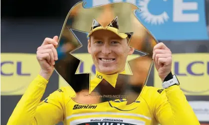  ?? ?? Matteo Jorgenson celebrates with the trophy after the final stage of the Paris-Nice race. Photograph: Sébastien Nogier/EPA moment.”